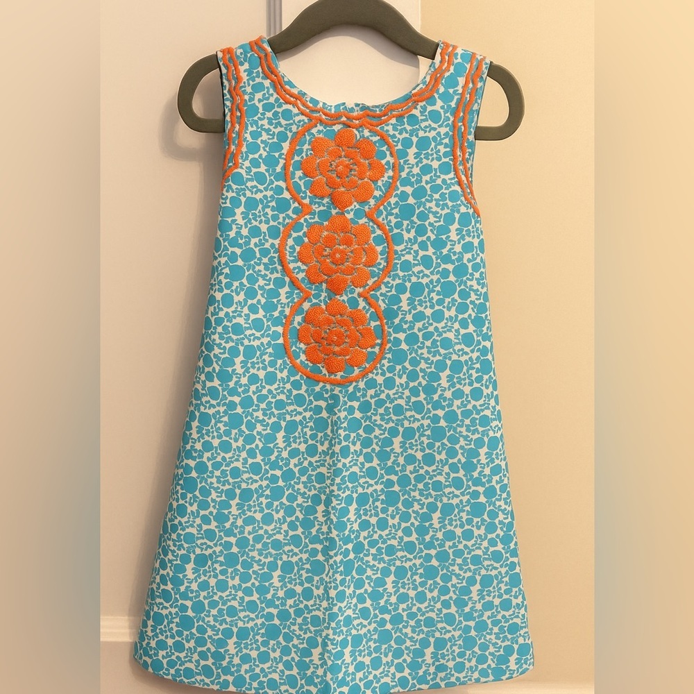 Mini Boden Blue and Orange Floral Dress 4-5